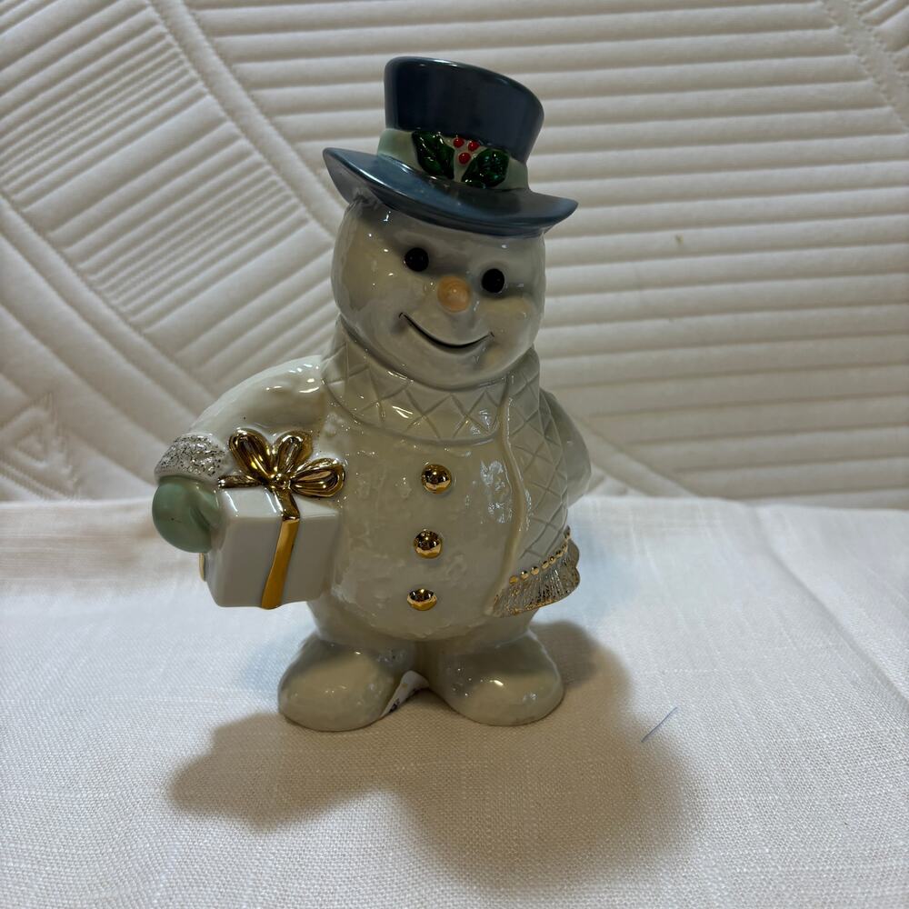 Lenox Special Delivery Snowman Figurine Christmas Gift Gold Accents 7.5"